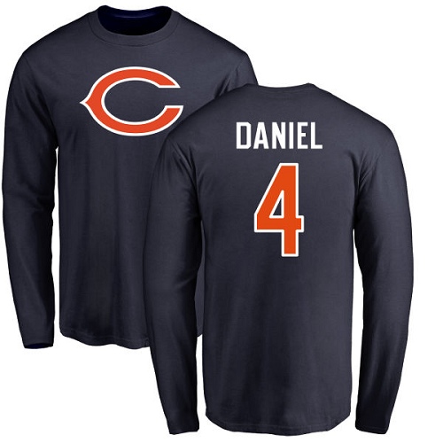 Chicago Bears Men Navy Blue Chase Daniel Name and Number Logo NFL Football #4 Long Sleeve T Shirt